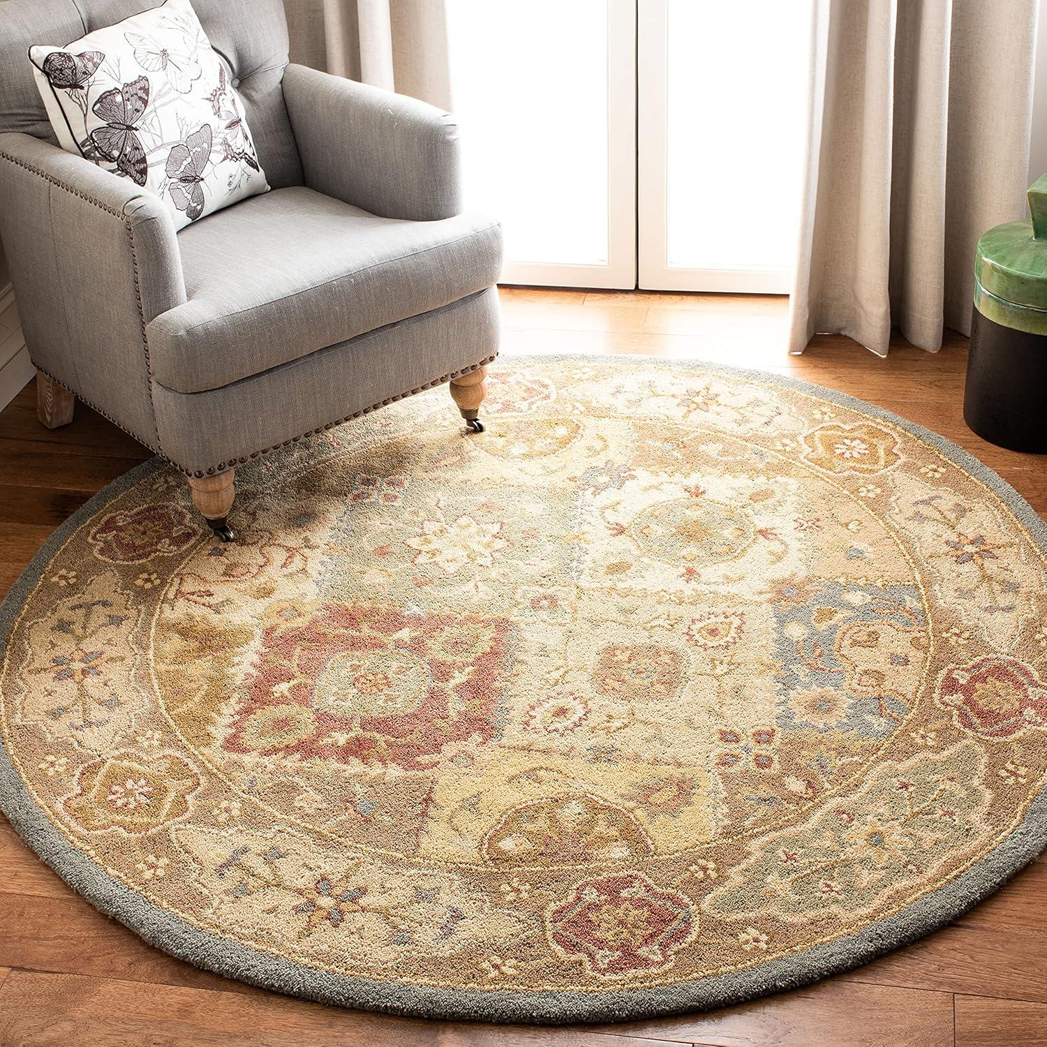 SAFAVIEH Antiquity Augustin Transitional Bordered Wool Area Rug, Multi/Beige, 4'6" x 6'6" Oval