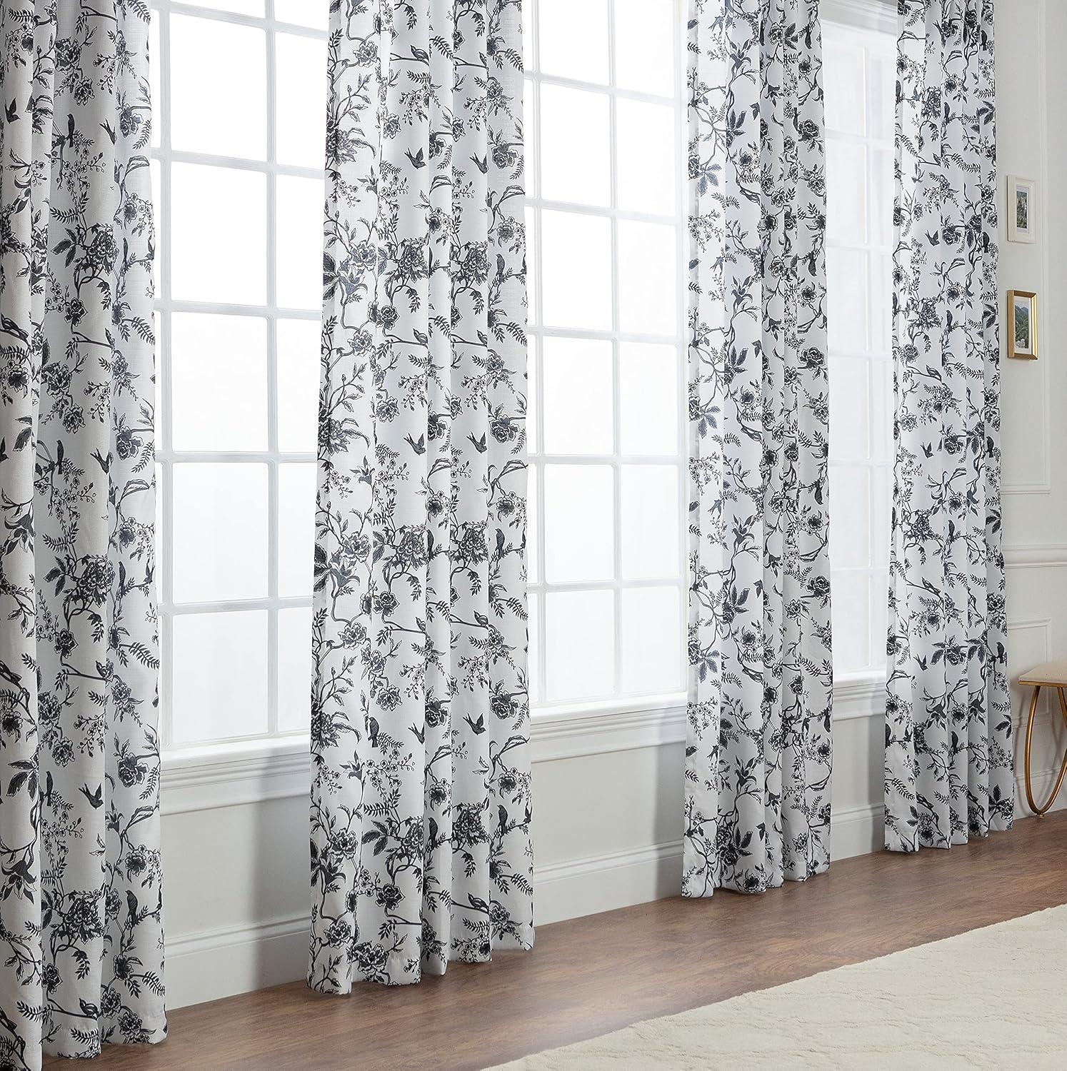 Chanasya 2pk Toile Print Faux Linen Semi Sheer Window Curtain Panels - Set of 2