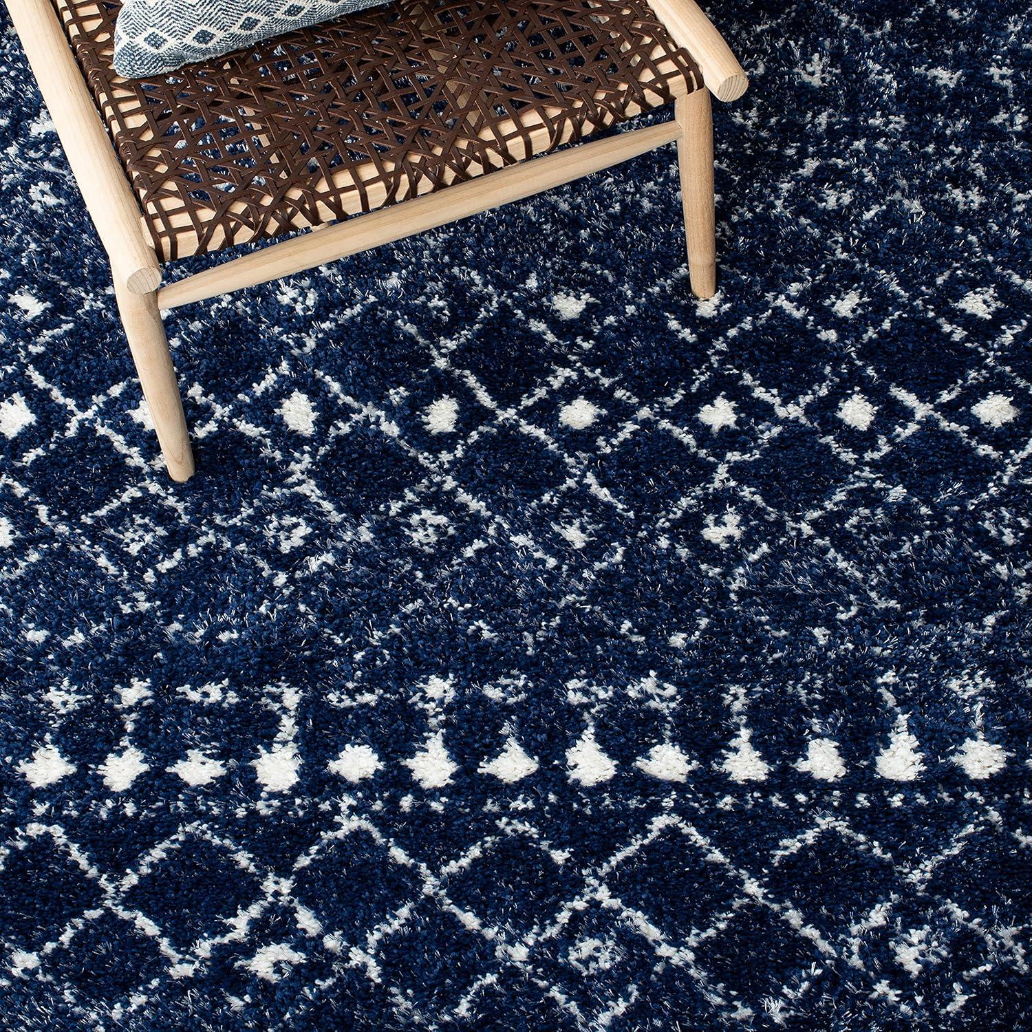 Berber Fringe Shag BFG519 Power Loomed Indoor Area Rug - Dark Blue/Ivory - 6'7"x9' - Safavieh