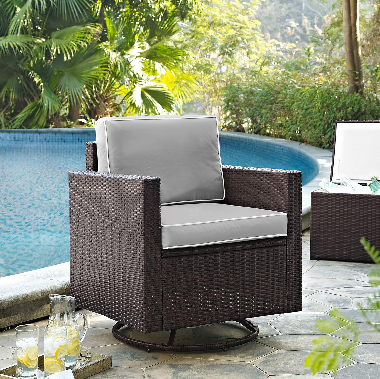 Palm Harbor Modern Outdoor Wicker Swivel Rocker Chair with Gray Cushions