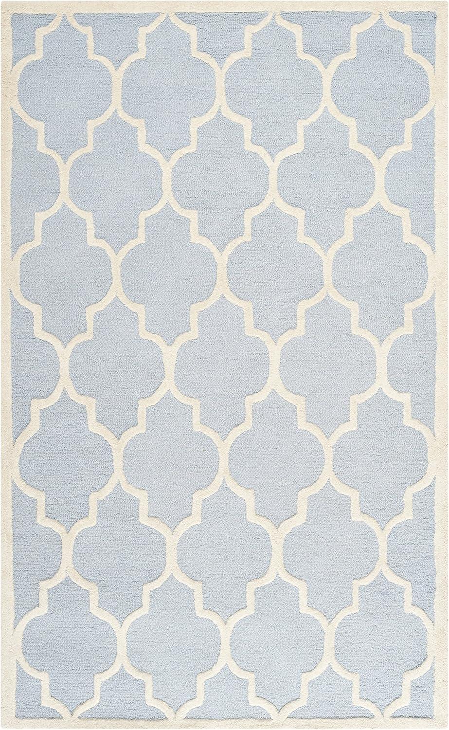 SAFAVIEH Cambridge Kevin Geometric Wool Area Rug, Light Blue/Ivory, 4' x 6'