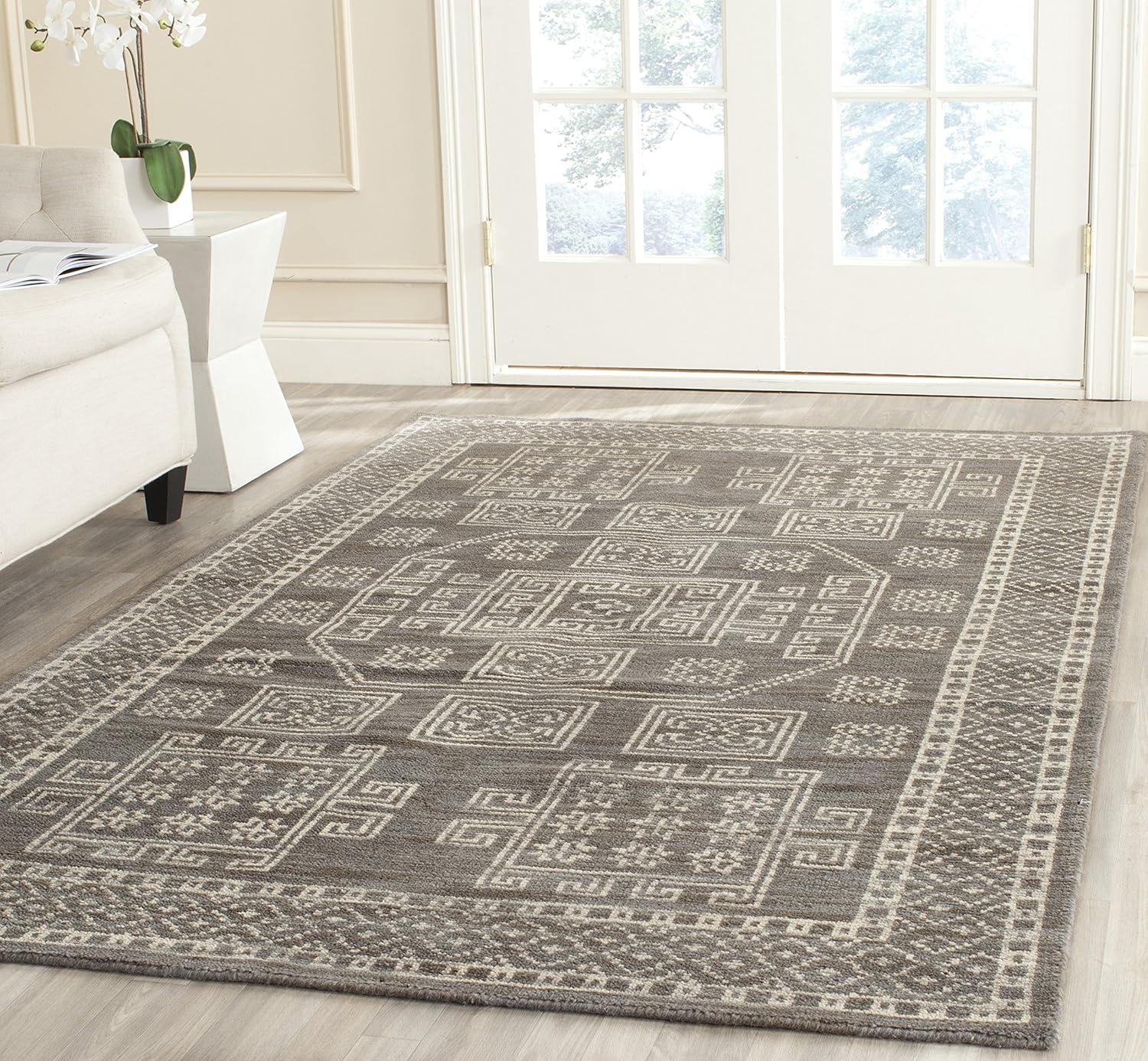 Gray Hand-Knotted Wool Rectangular Area Rug