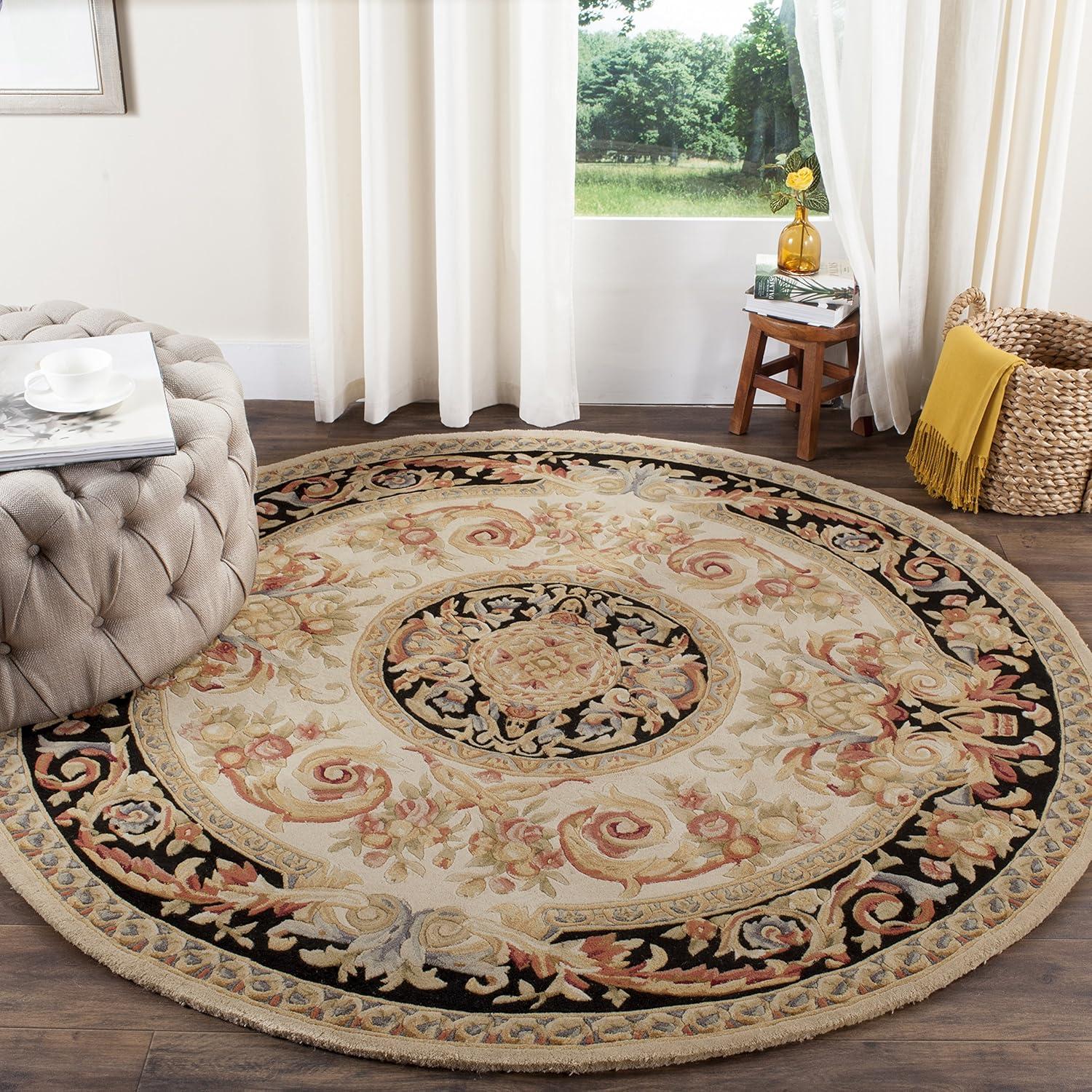 Savonnerie SAV206 Hand Tufted Area Rug - Ivory/Gold - 6' Round - Safavieh.