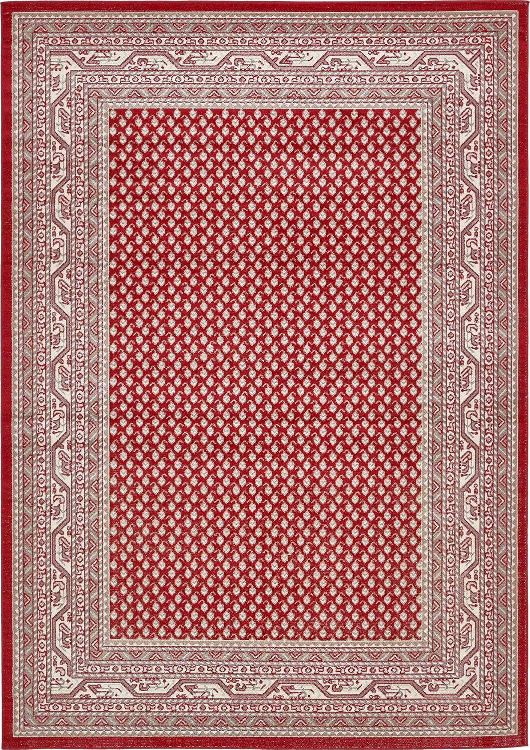 Red and Ivory Rectangular Synthetic Woven Area Rug