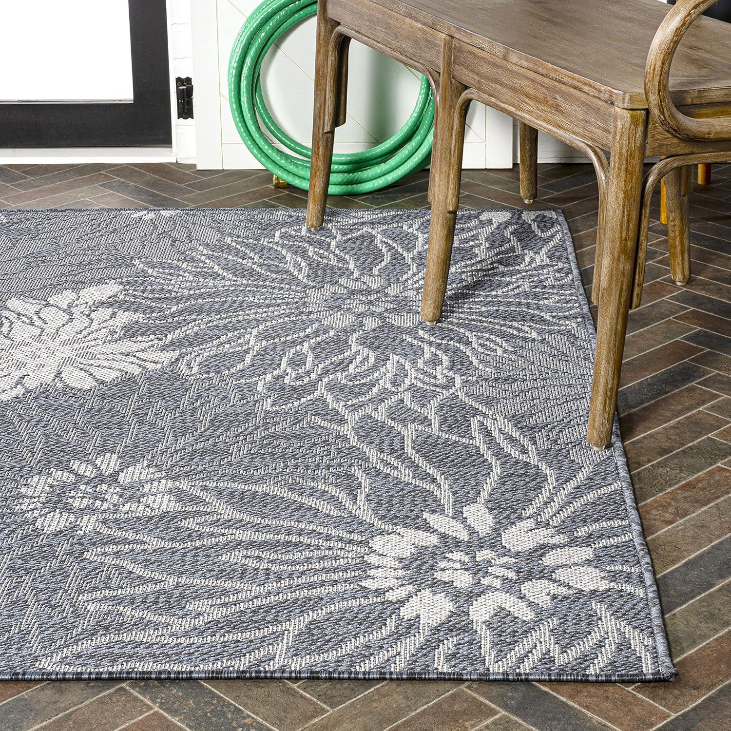 5' x 8' Bahamas Modern All-Over Floral Indoor/Outdoor Area Rug, Navy/Gray - JONATHAN Y