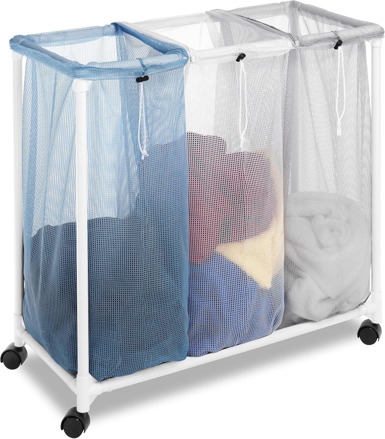 Whitmor Triple Mesh Bag Laundry Sorter, Clear and Blue, Adult
