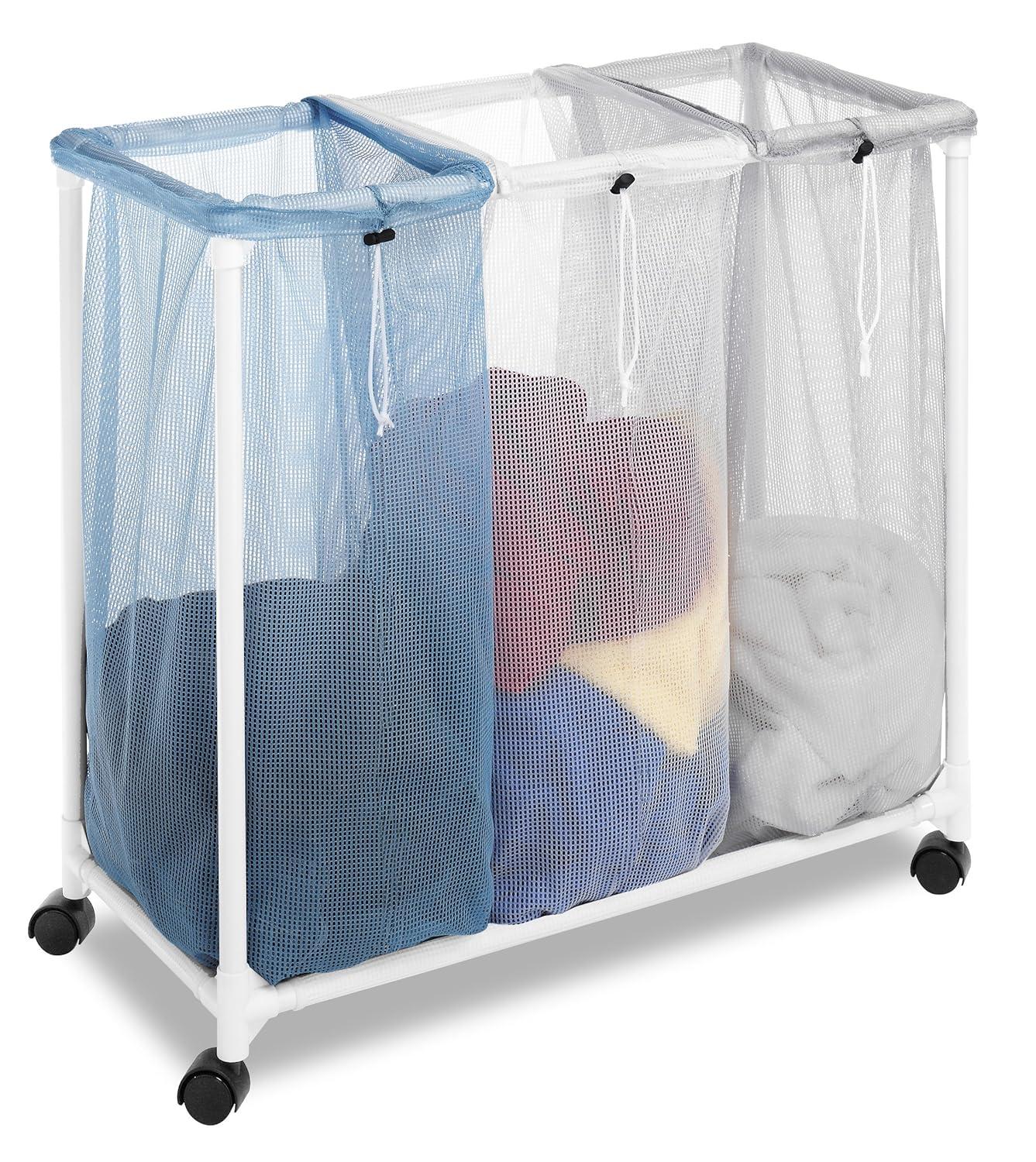 Whitmor Triple Mesh Bag Laundry Sorter, Clear and Blue, Adult