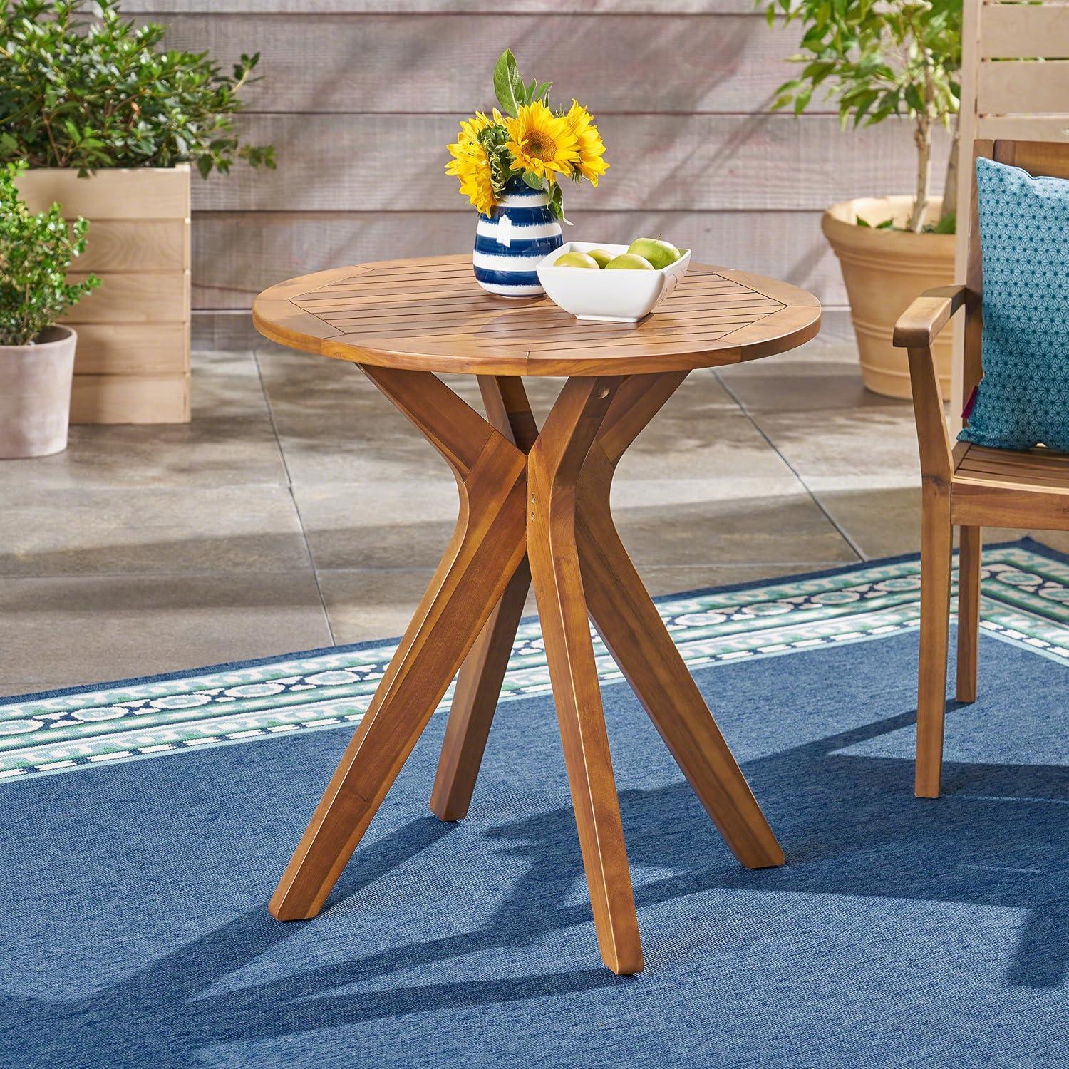 Teak Round Acacia Wood Outdoor Bistro Table with X Legs