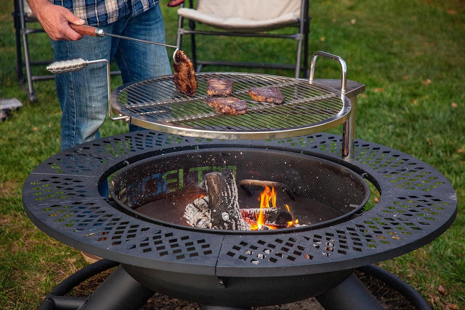 Pit Boss Cowboy Fire Pit with Adjustable Cooking Grate and Wraparound Shelf