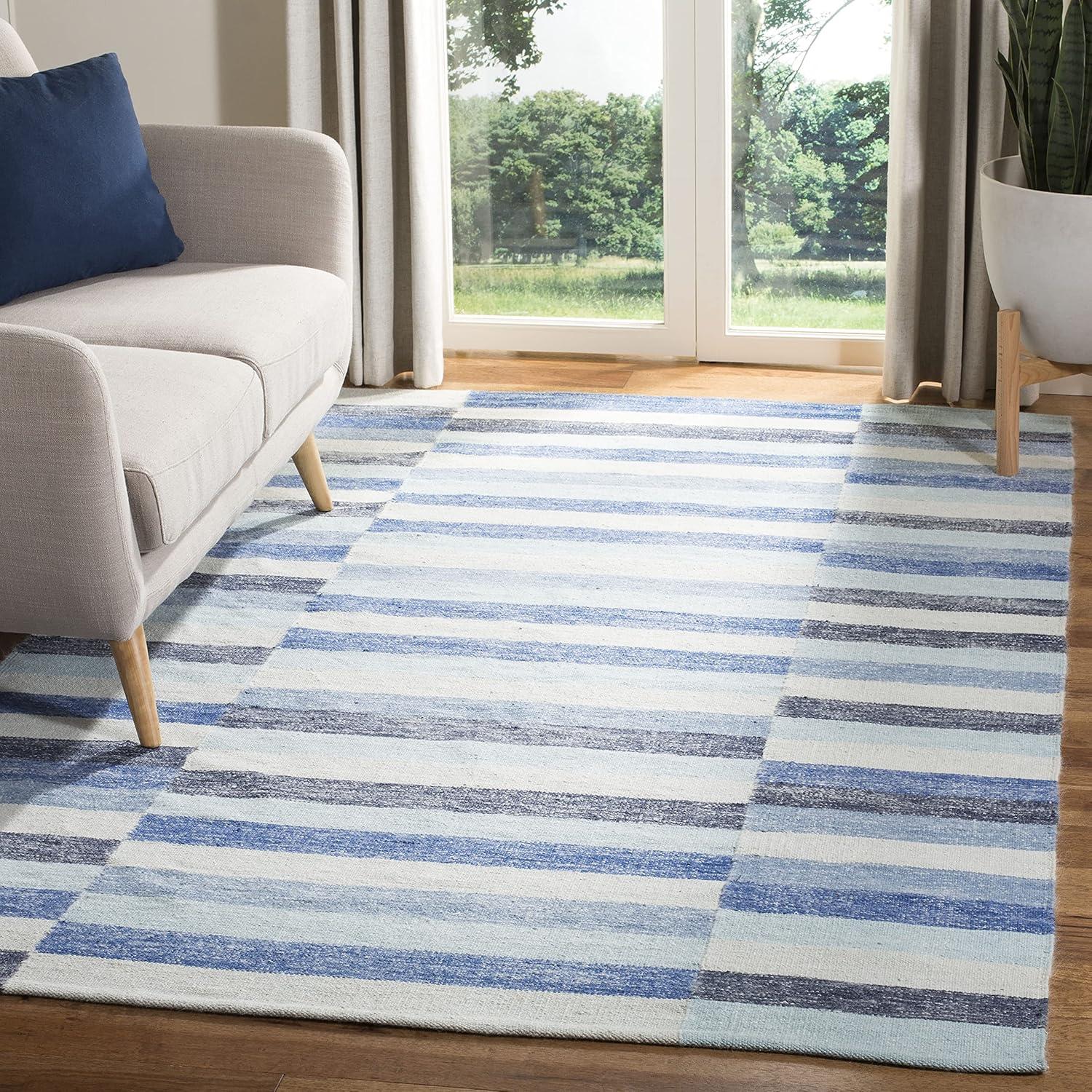 Striped Kilim STK411 Hand Woven Area Rug - Blue - 5'x8' - Safavieh.