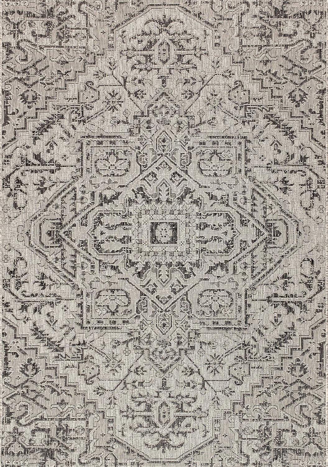 3'x5' Estrella Bohemian Medallion Textured Weave Indoor/Outdoor Area Rug, Black/Gray - JONATHAN Y