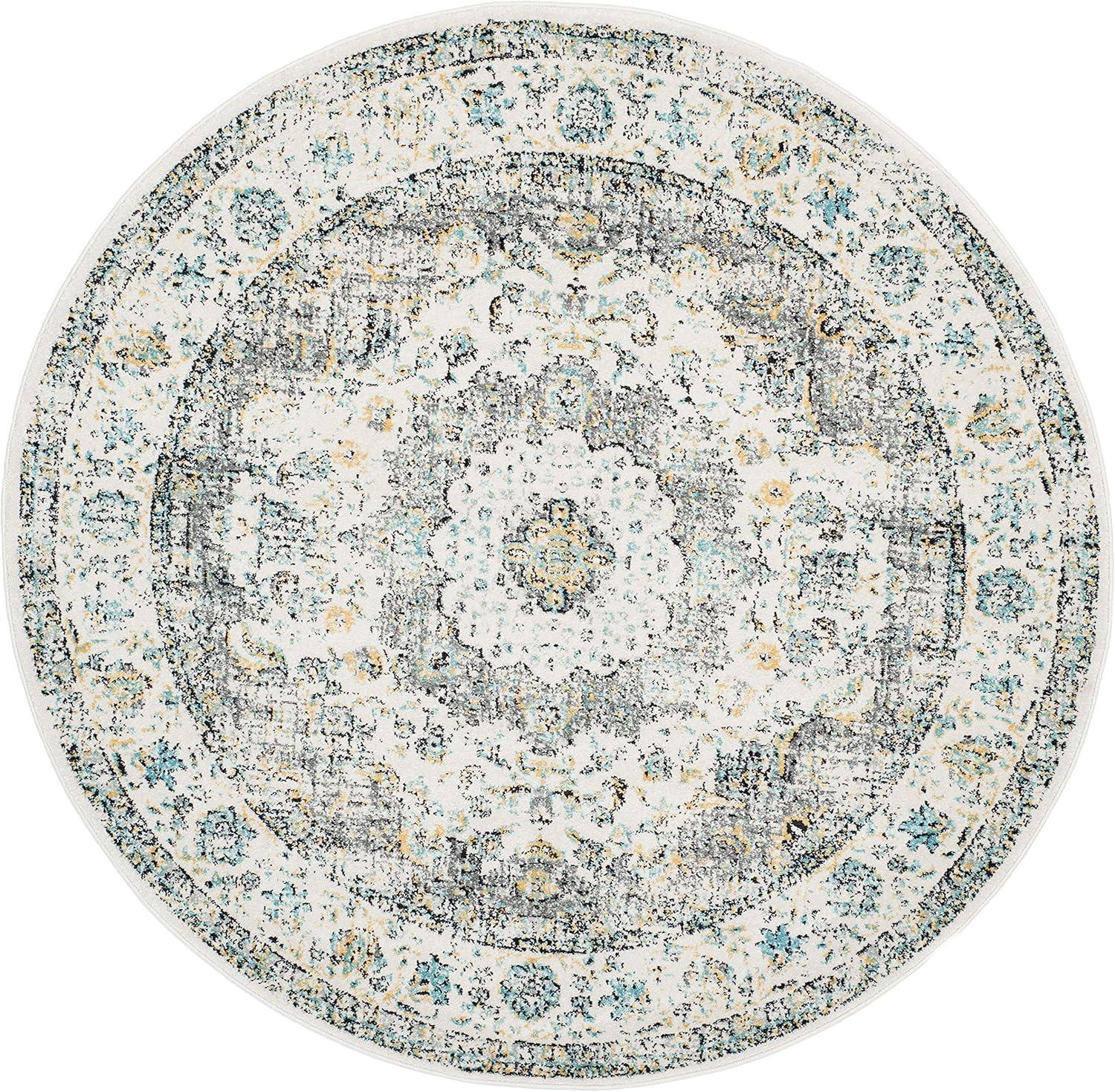 Chic Elegance 9' Round Grey and Gold Easy-Care Area Rug