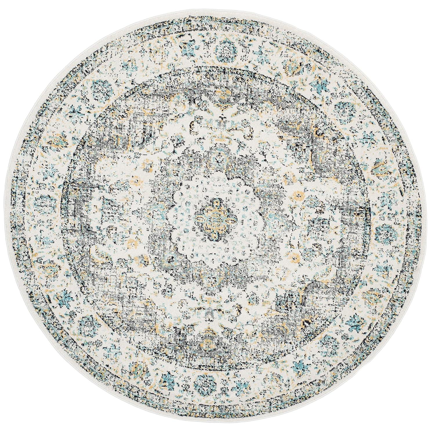 Evoke EVK220 Power Loomed Area Rug - Grey/Gold - 9' Round - Safavieh.
