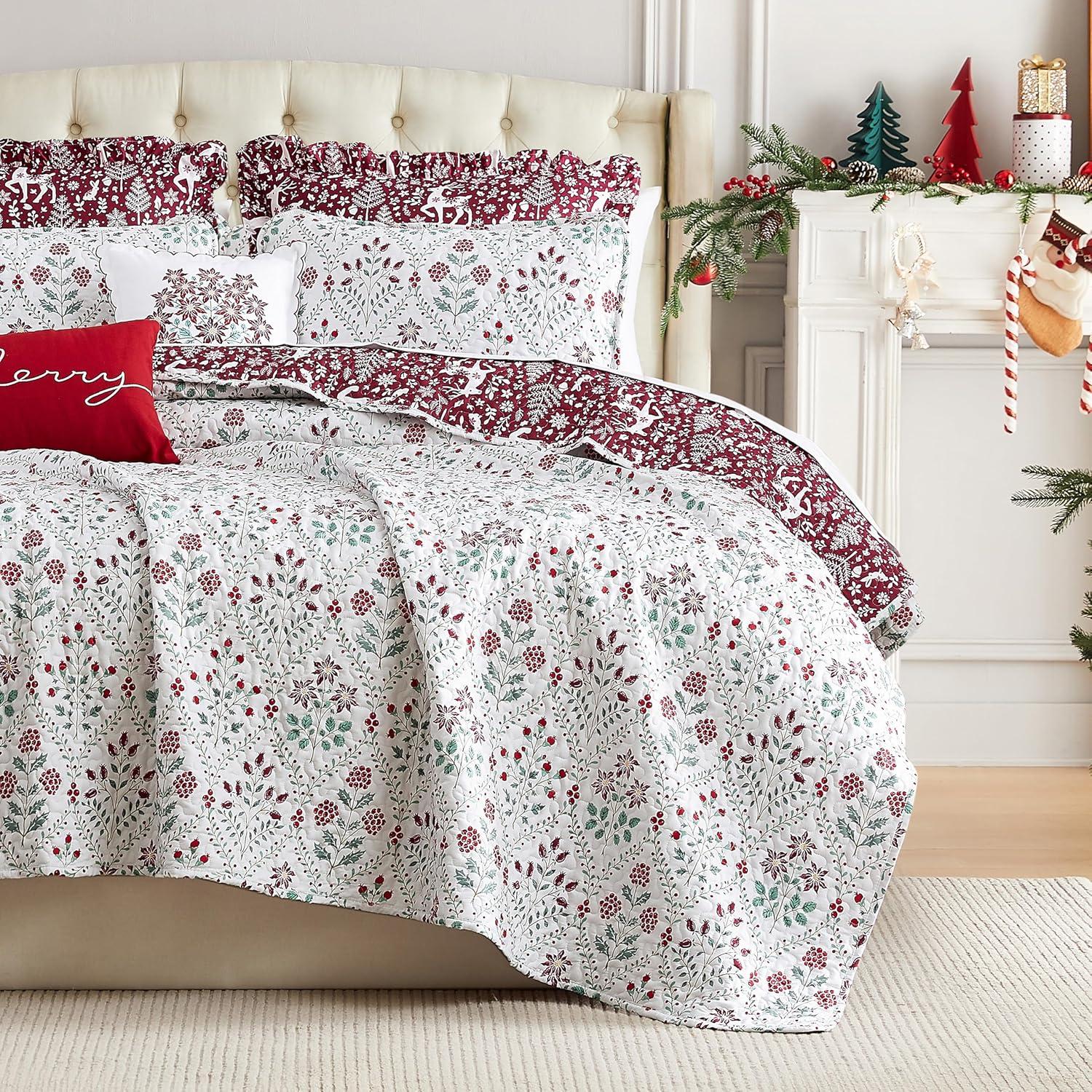 Twin Red and Cream Reversible Microfiber Christmas Bedding Set