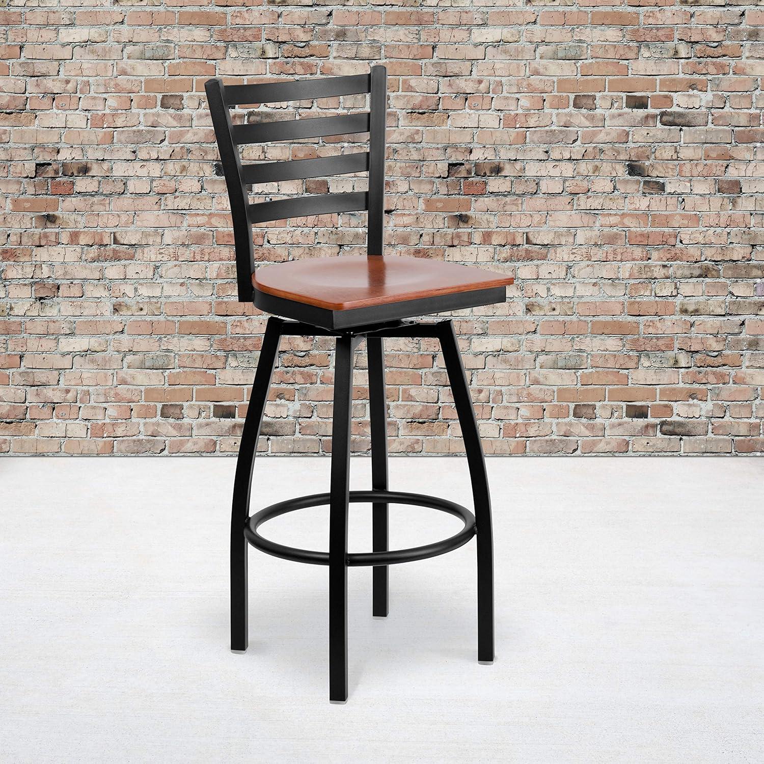 Flash Furniture Black Ladder Back Swivel Metal Barstool