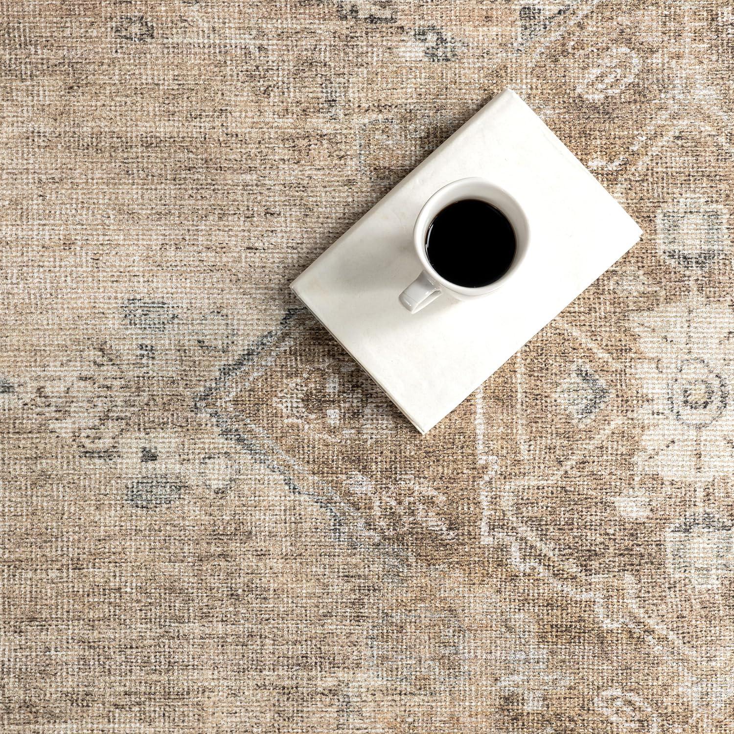 Nuloom Hillstone Collection Ahmeira Traditional Vintage Medallion Area Rug, 10' x 13', Beige