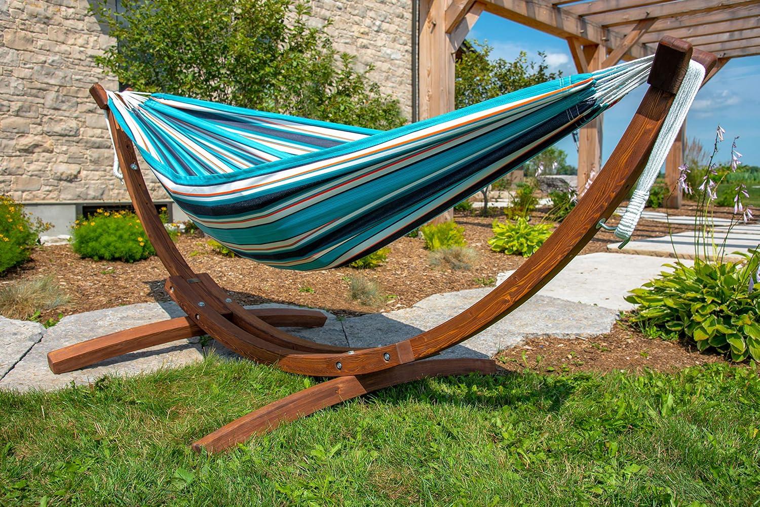 The Hamptons Collection 102” Orange Striped Sunbrella Brazilian Style Hammock with Stand