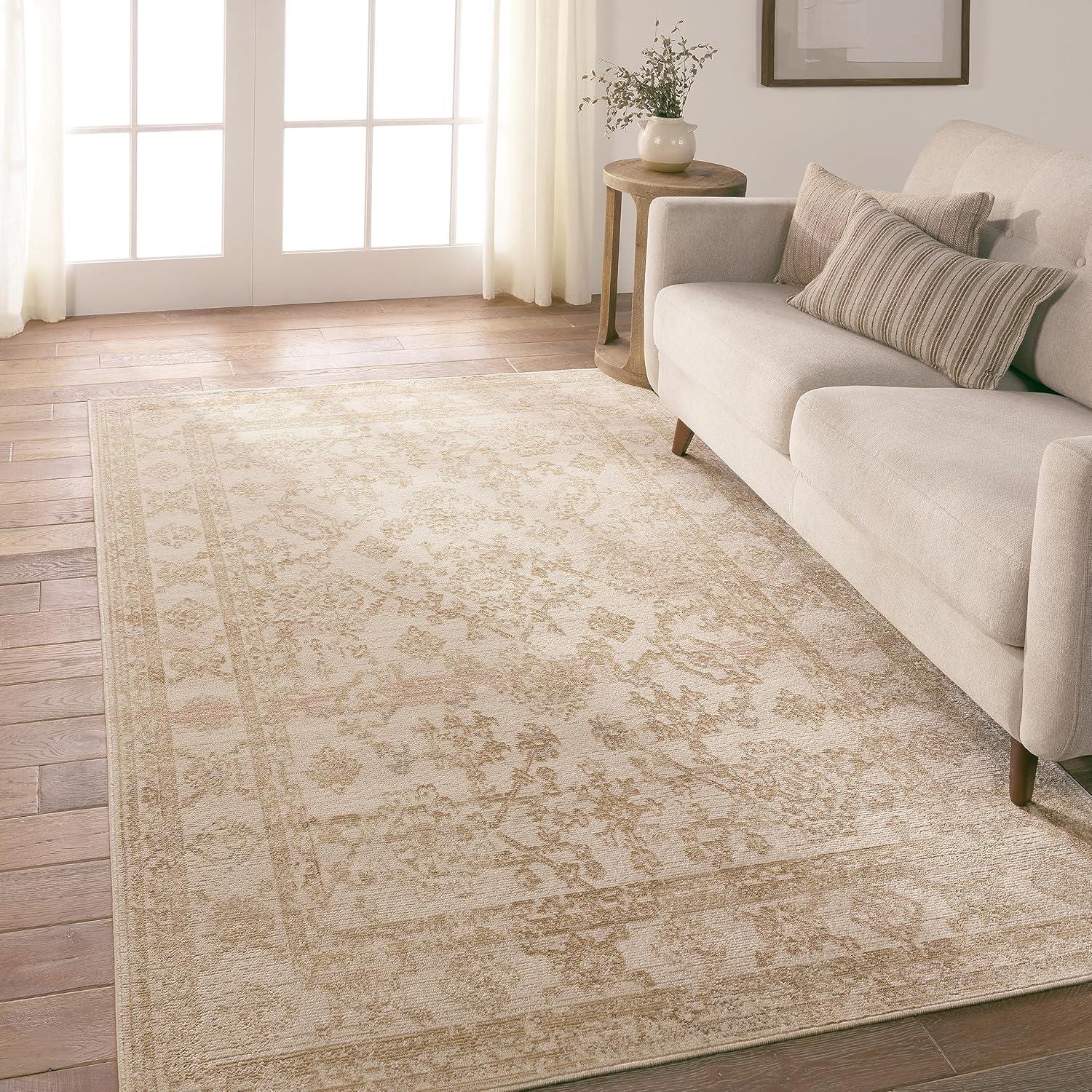 Handmade Ivory Medallion Wool and Synthetic Rug 2'-6" x 4'