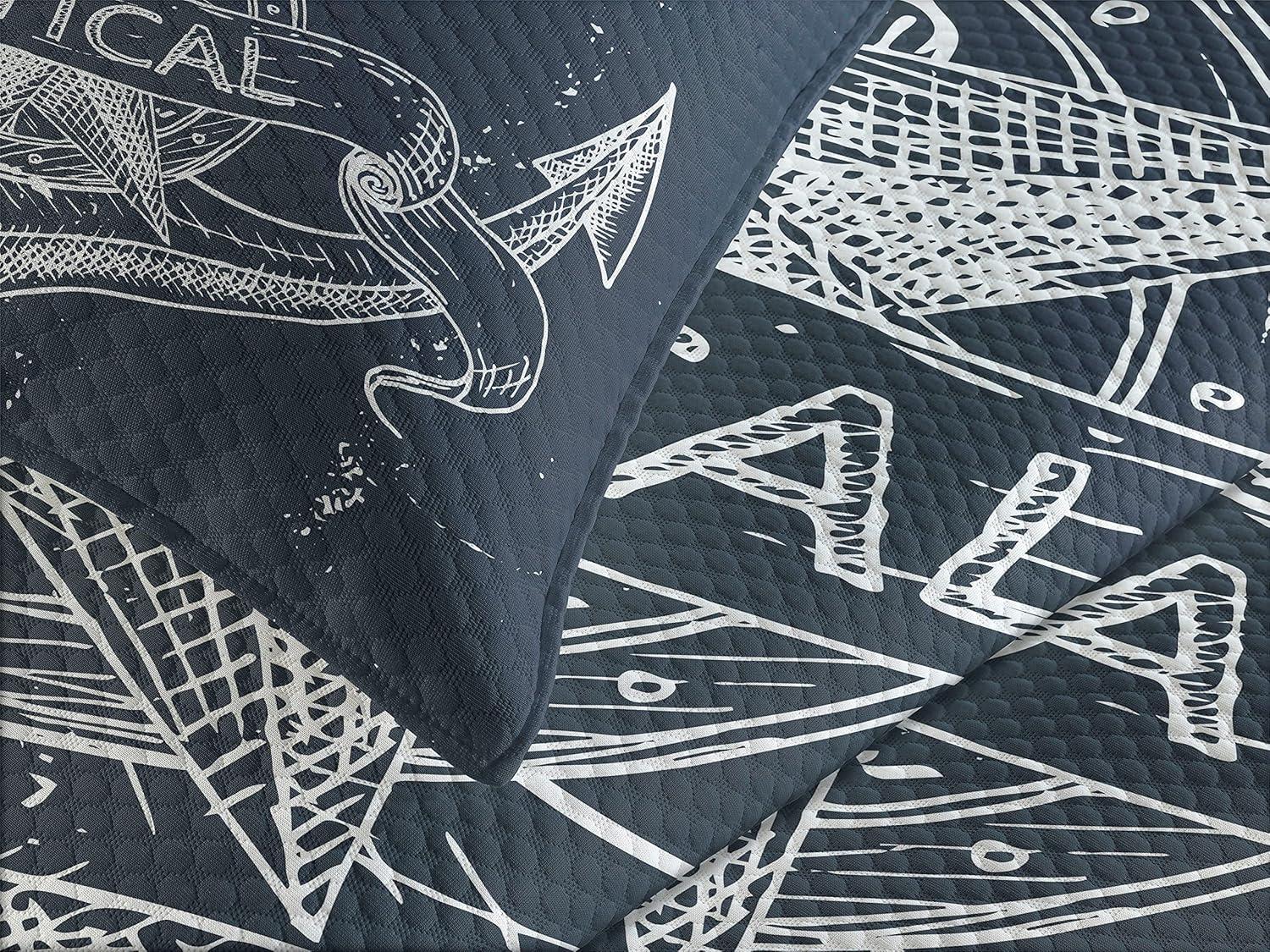 Ambesonne Ambesonne Nautical Bedspread Set Knot Anchor Compass Dark Blue White