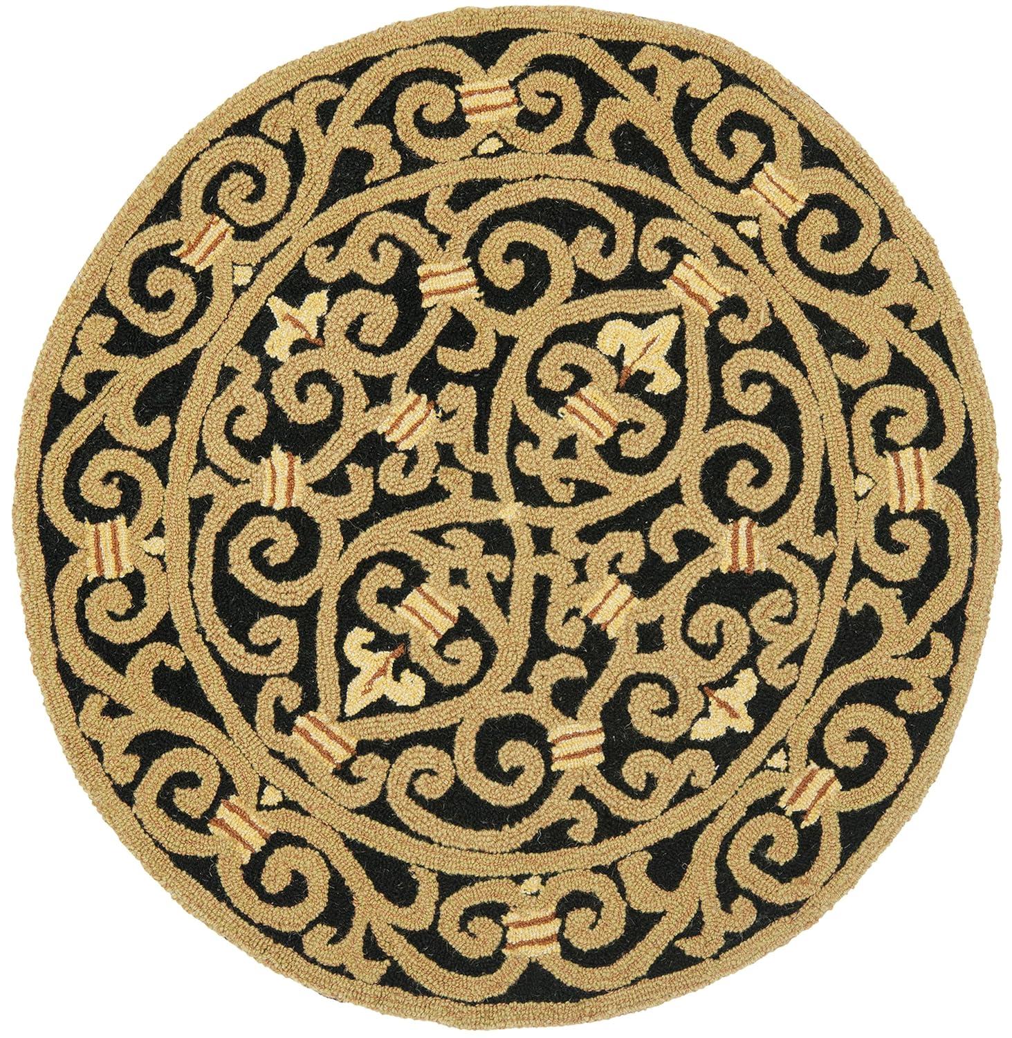 SAFAVIEH Chelsea Aragon Geometric Borders Wool Area Rug, Ivory/Dark Blue, 3' x 3' Round