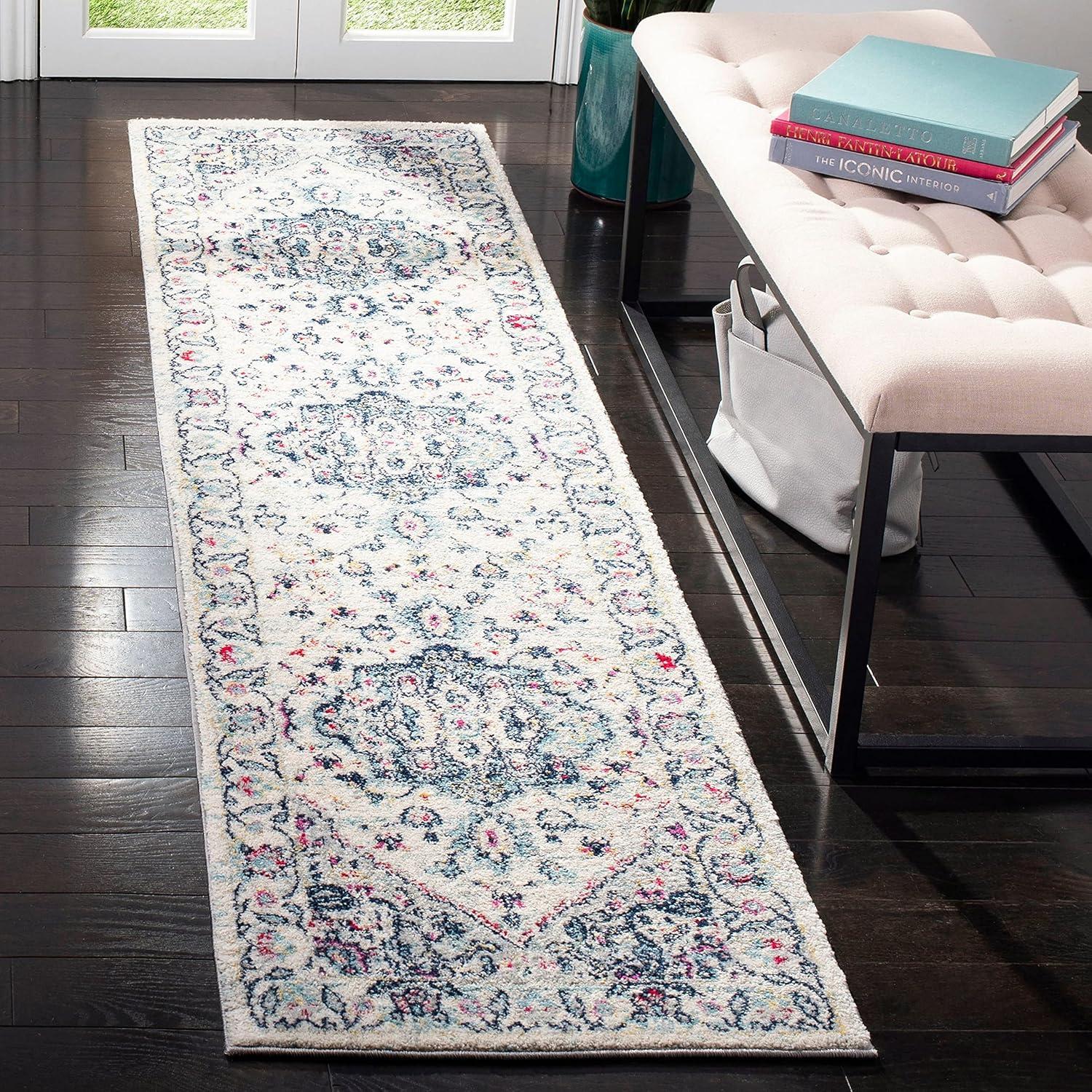 SAFAVIEH Madison Hildred Floral Bordered Area Rug, Navy/Fuchsia, 6'7" x 6'7" Square