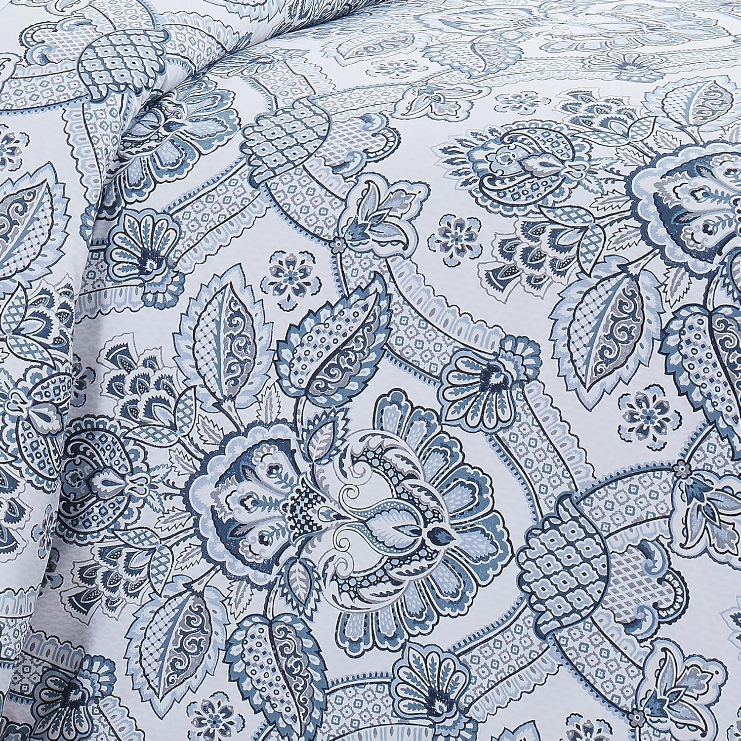 Enchantment Blue Paisley Boho Queen Duvet Cover Set