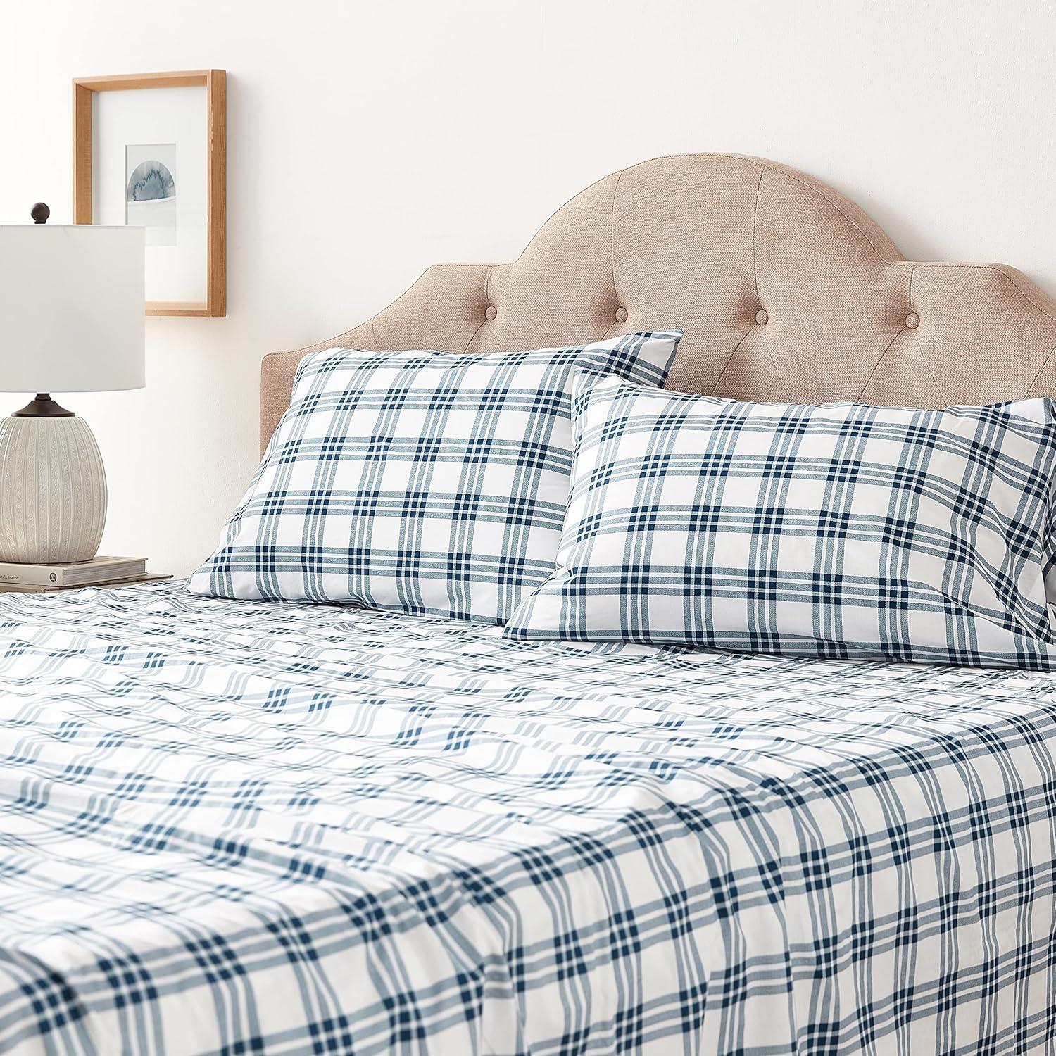 Full Printed Pattern Percale Cotton Sheet Set Navy Plaid - Eddie Bauer