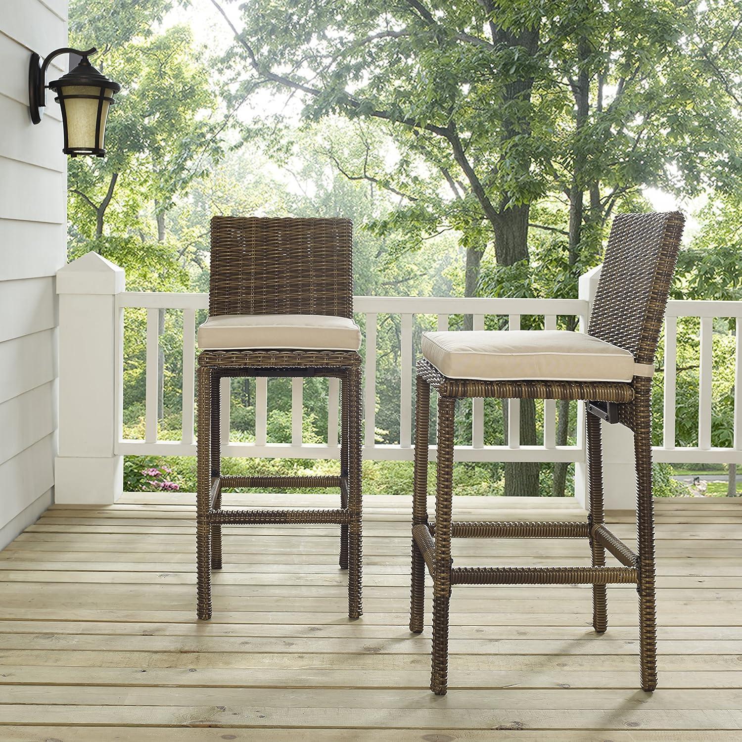 Bradenton Set of 2 Outdoor Wicker Bar Height Stools - Sand - Crosley