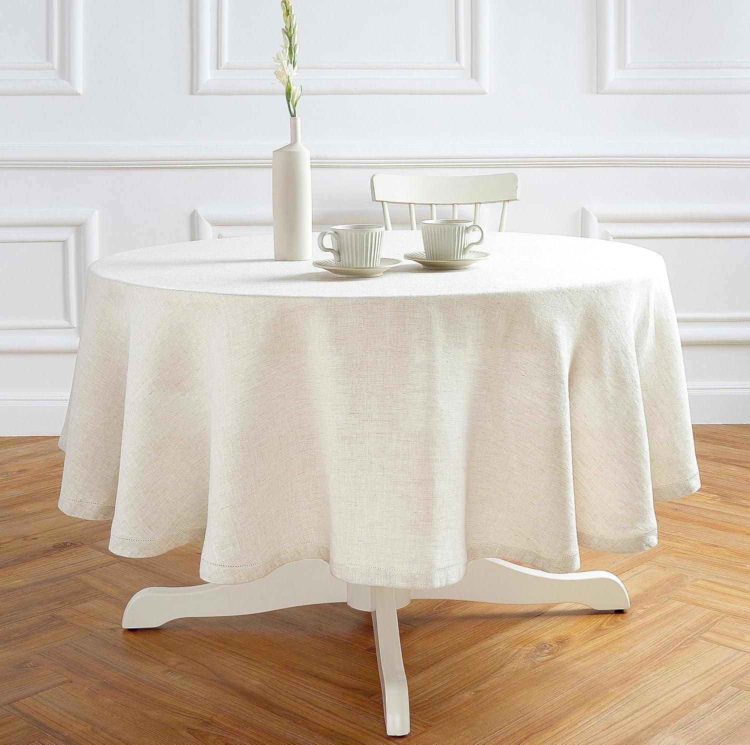 Sonoma Hemstitch - 100% Pure Linen Round Tablecloth (Prewashed)