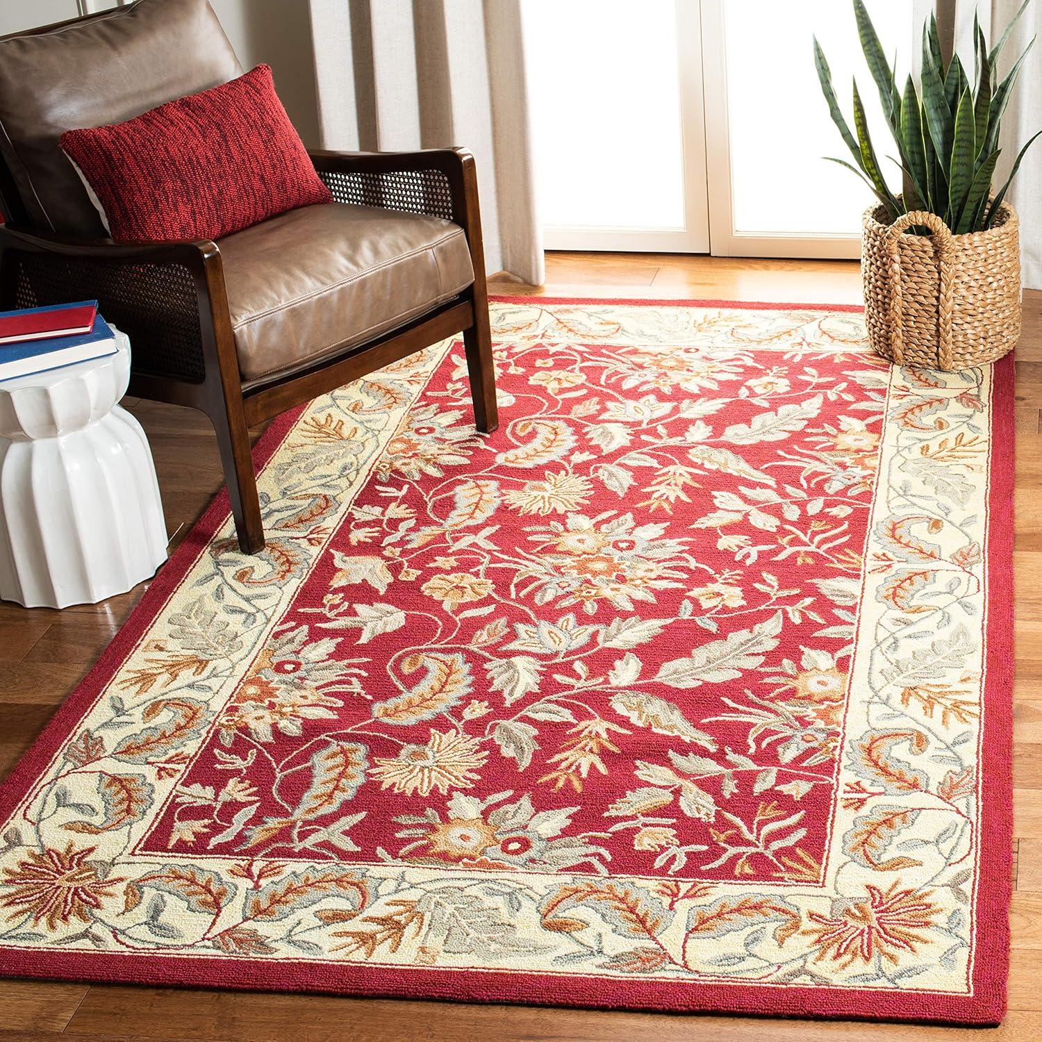 SAFAVIEH Chelsea Alaia Floral Wool Area Rug, Red, 8' x 8' Square