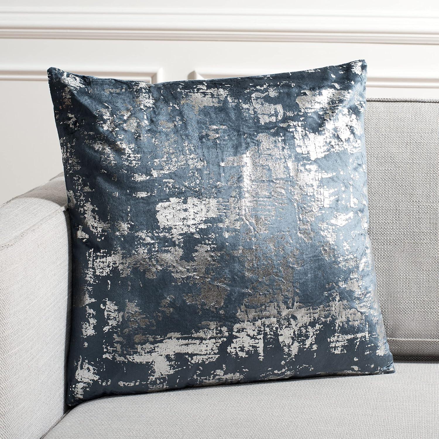 SAFAVIEH Edmee Abstract Pillow, 18" x 18", Midnight Blue/Silver