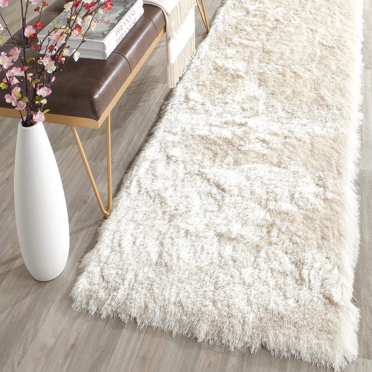 Ivory Tufted Handmade Shag Runner Rug, 2'3" x 6'