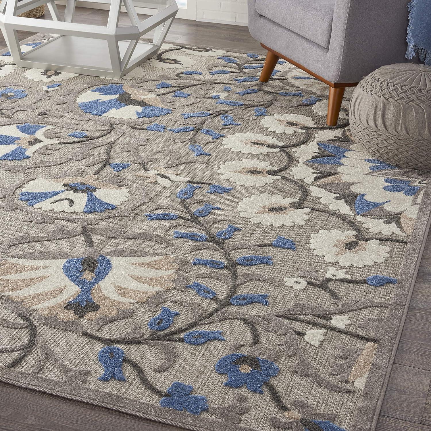 Grey and Multicolor Floral Flat Woven Synthetic Area Rug