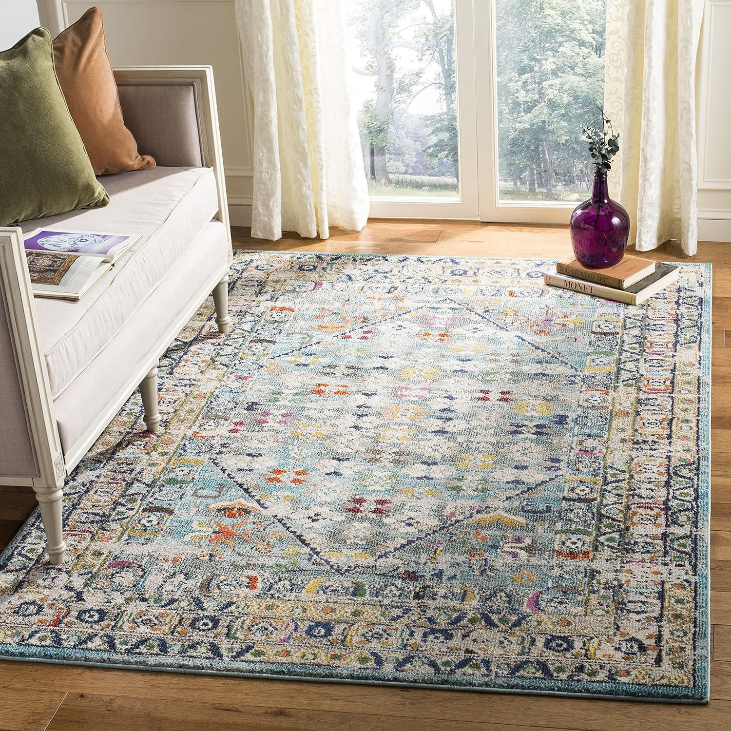 Bohemian Bliss Round Blue Floral Accent Rug - 4' x 5'7"