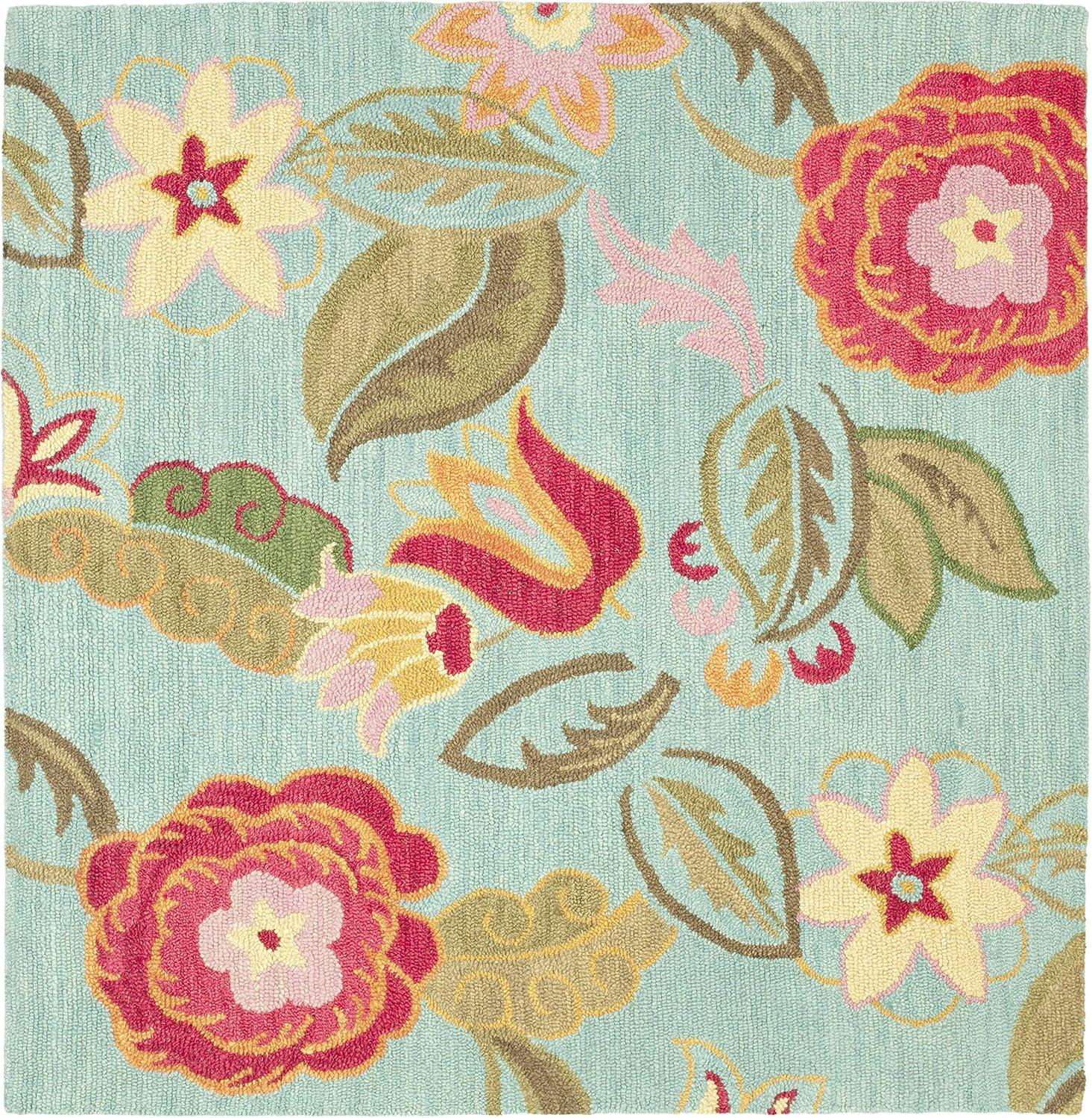 Blossom BLM675 Hand Hooked Area Rug - Blue/Multi - 6'x6' - Safavieh.