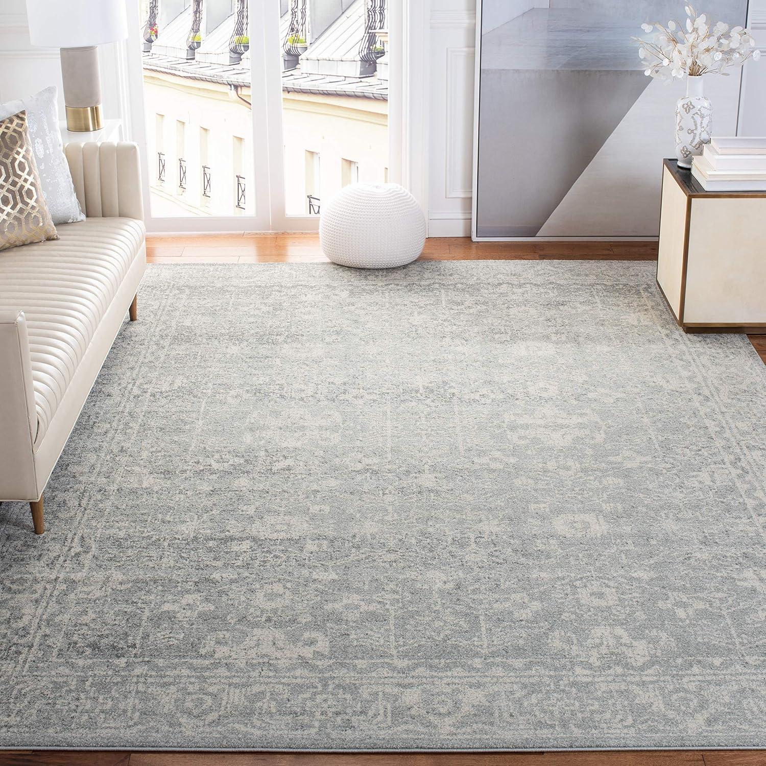 Silver and Ivory Rectangular Synthetic Area Rug