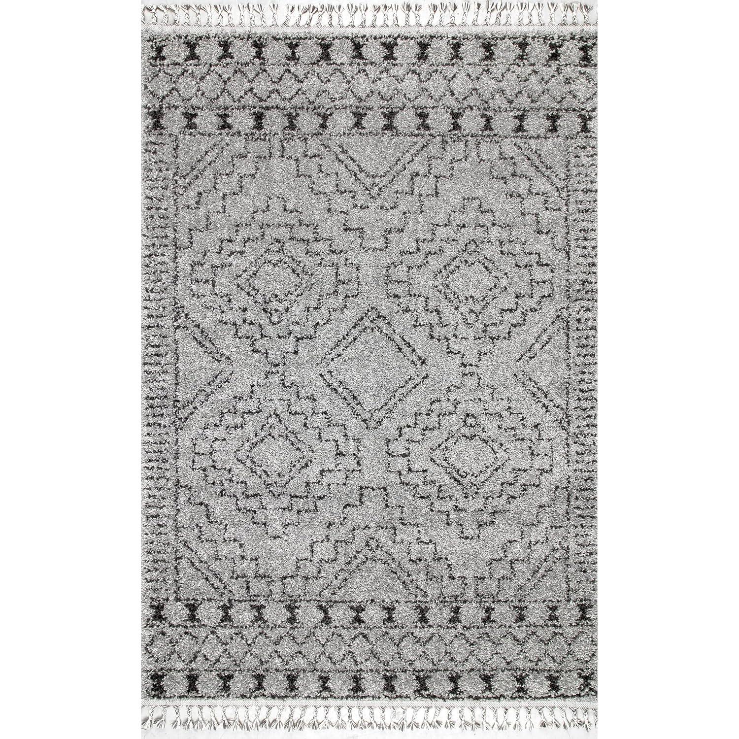 Nuloom Vasiliki Geometric 4 Square Accent Shag Indoor Area Rug for Living Room Bedroom Dining Room Nursery Entryway, Grey/Ivory