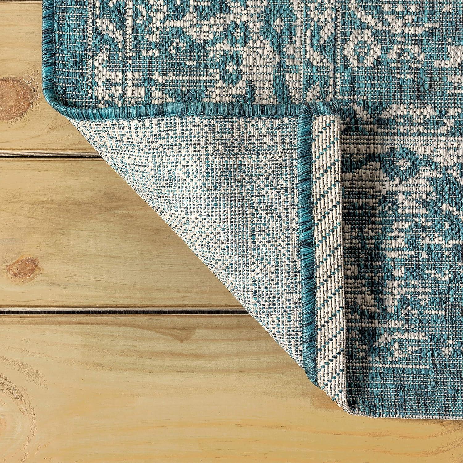 8'x10' Tela Bohemian Textured Weave Floral Indoor/Outdoor Area Rug, Teal/Gray - JONATHAN Y