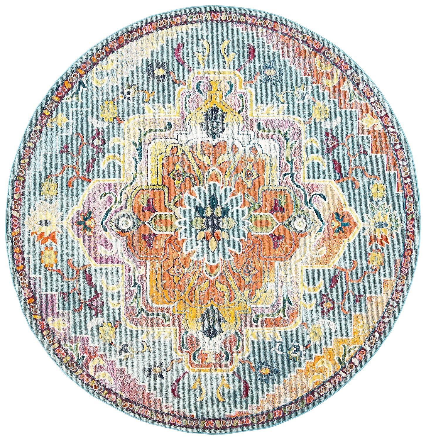 Crystal CRS501 Loomed Indoor Area Rug - Teal/Orange - 7'x7' Round - Safavieh
