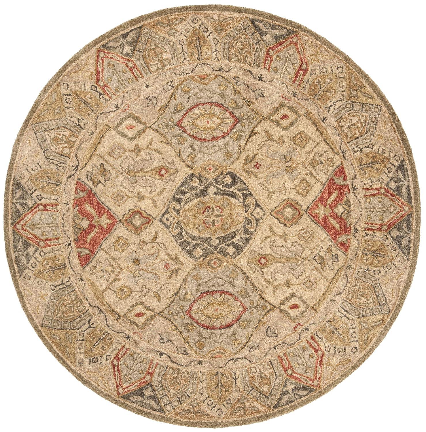 Anatolia AN530 Hand Tufted Area Rug  - Beige/Multi - 4' round - Safavieh.