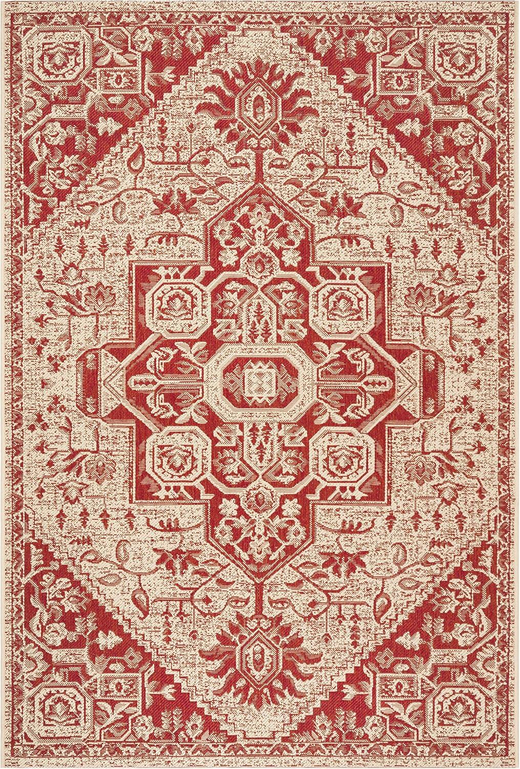 SAFAVIEH Beach House Jose Geometric Indoor/Outdoor Area Rug Red/Cream, 4' x 6'