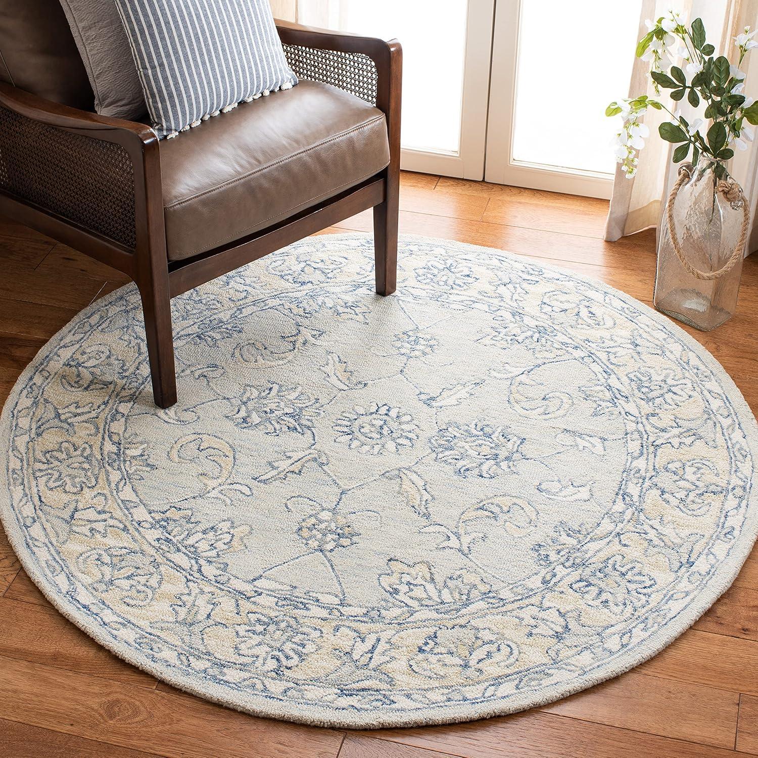 Micro-Loop MLP535 Hand Tufted Area Rug - Blue/Beige - 5' round - Safavieh.