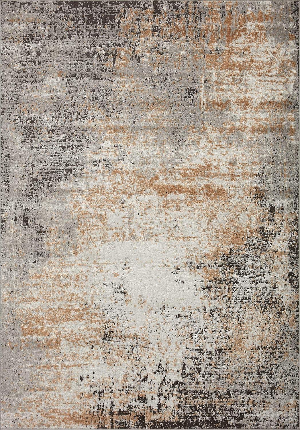 Gray and Gold Stain-Resistant Synthetic Area Rug, 11'-6" x 15'