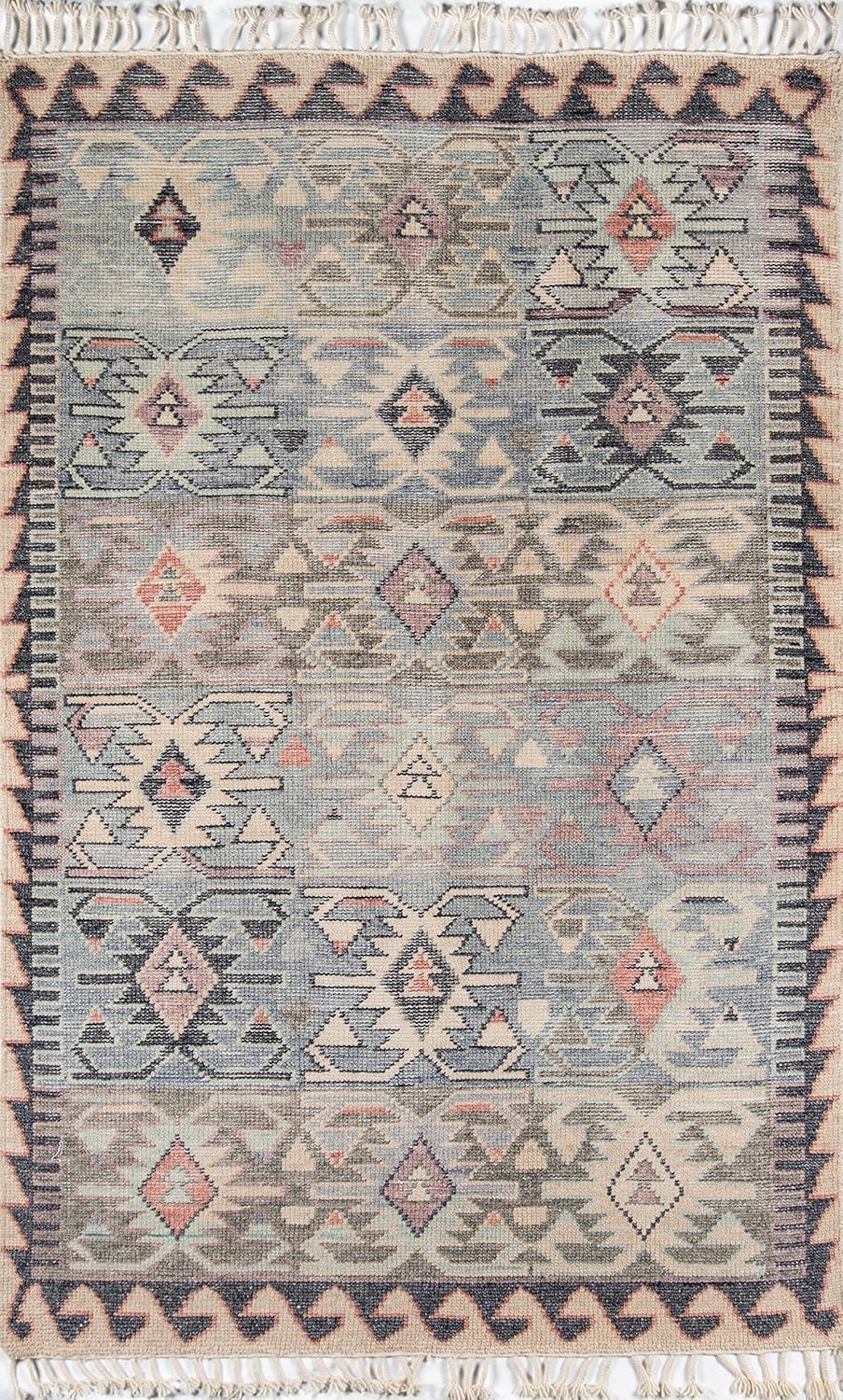 2'x3' Geometric Design Knotted Accent Rug Blue - Momeni: 24"x36" Wool, Hand Knotted, Low Pile, Traditional Style