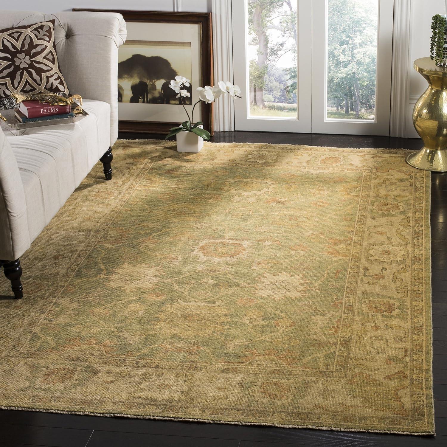 Traditional Rug - Oushak Wool Pile -Green/Beige-Color:Green/Beige,Design:Traditional,Shape:Large Rectangle,Size:12'L x 9'W