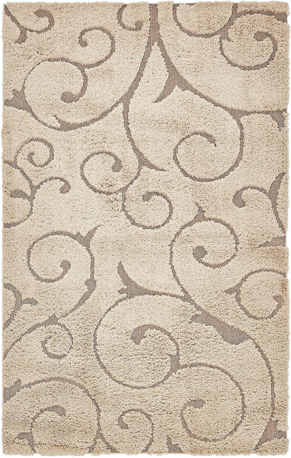 Light Brown Floral Shag Synthetic Area Rug 5' x 8'