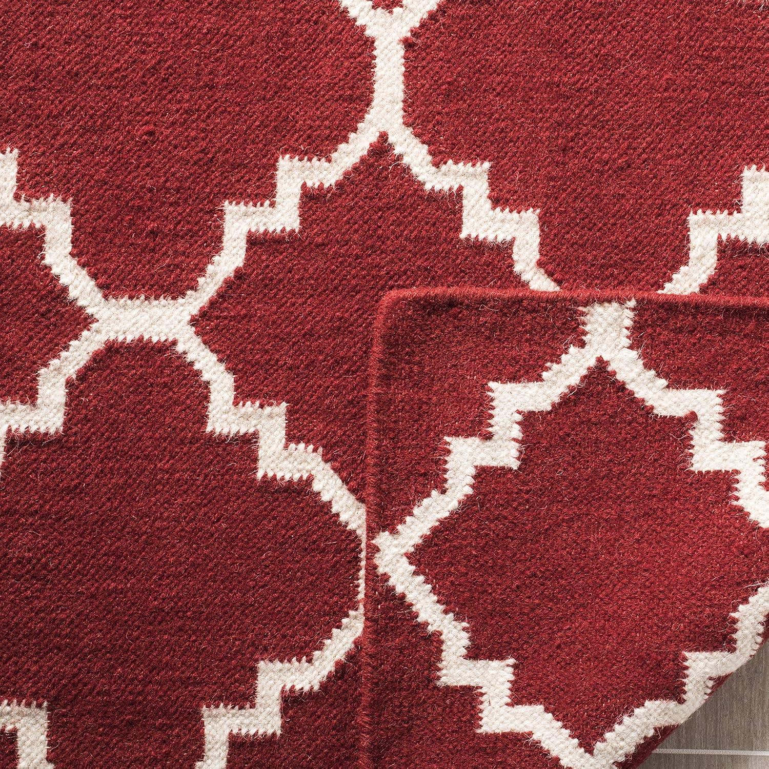 Red and Ivory Geometric Wool 3' x 5' Flatweave Rug