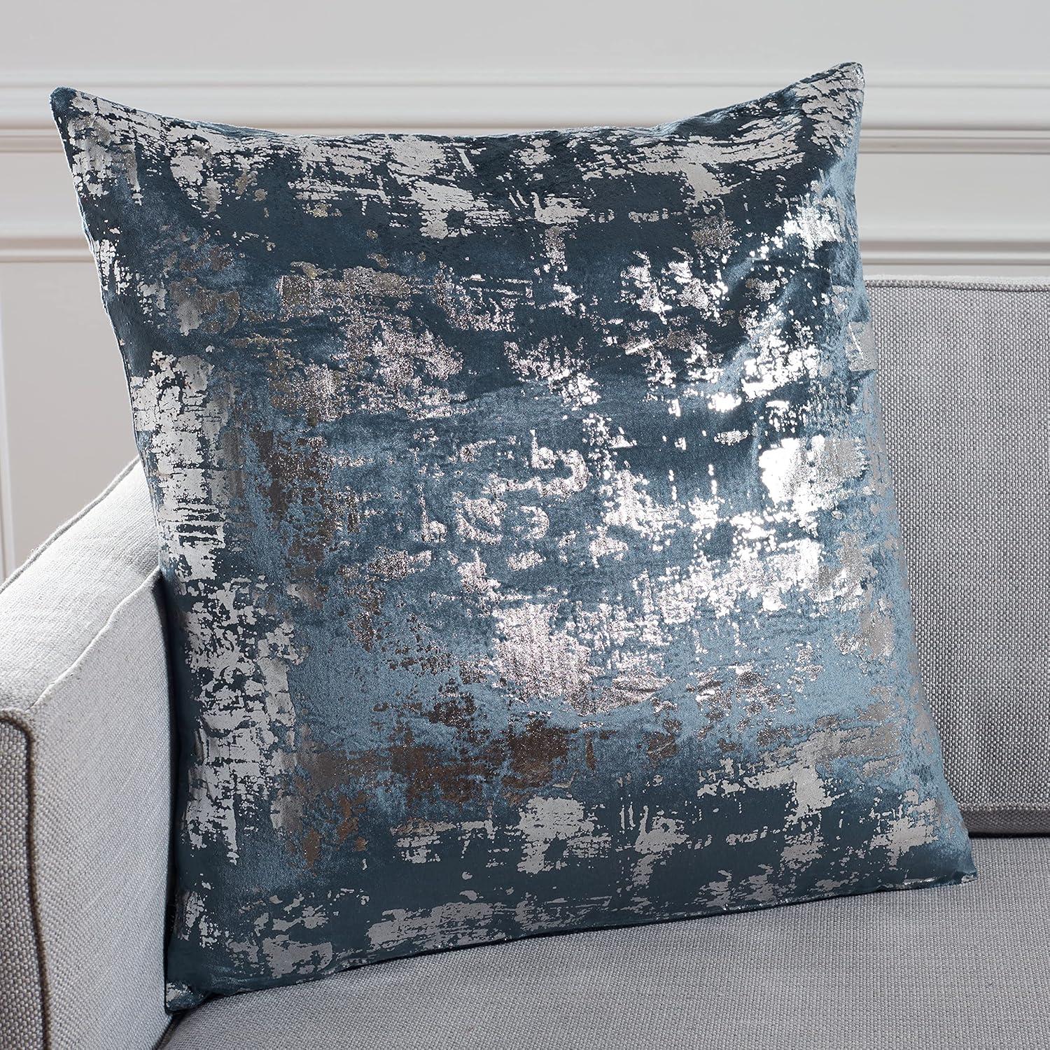 SAFAVIEH Edmee Abstract Pillow, 18" x 18", Midnight Blue/Silver