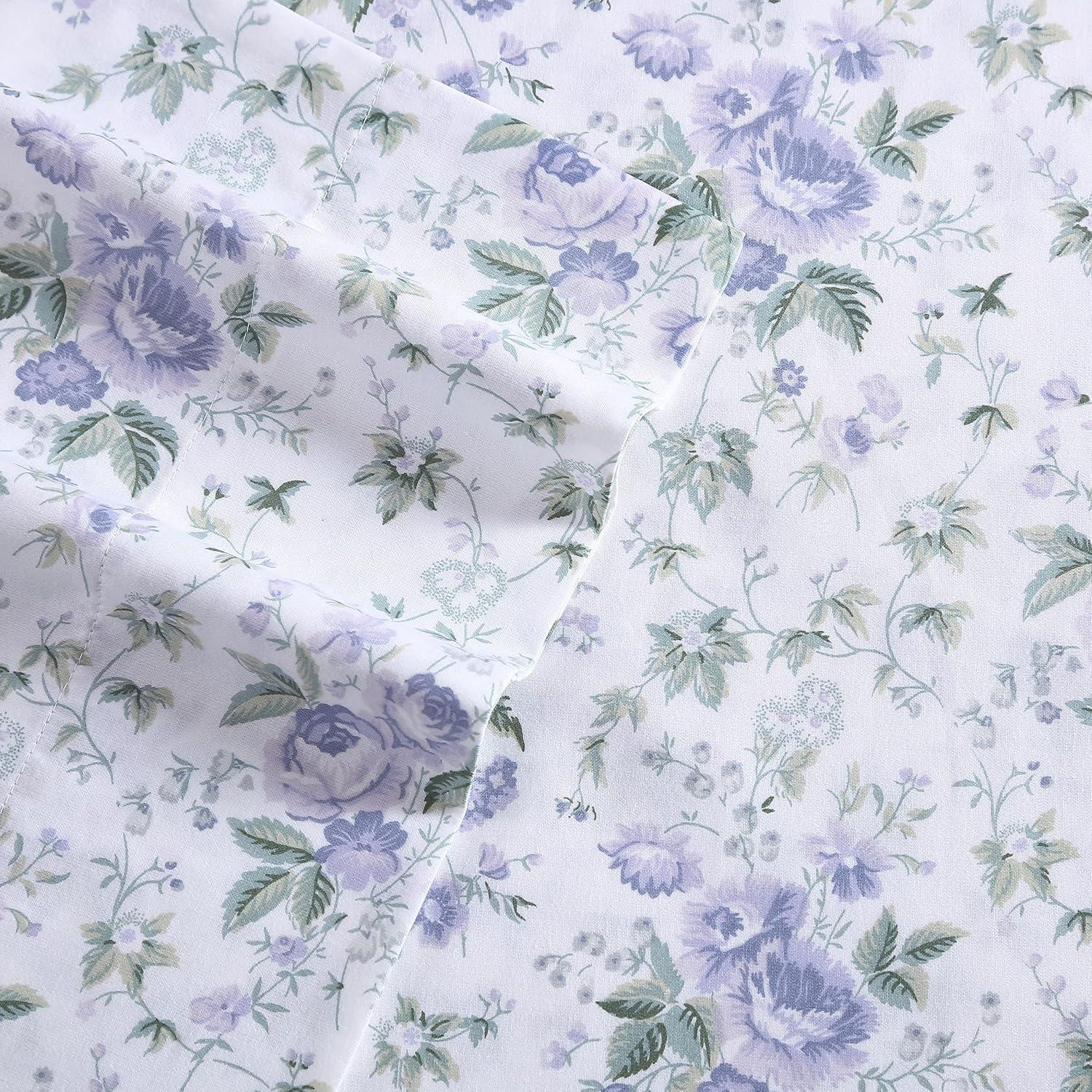 Queen Blue Floral Cotton Sateen Sheet Set