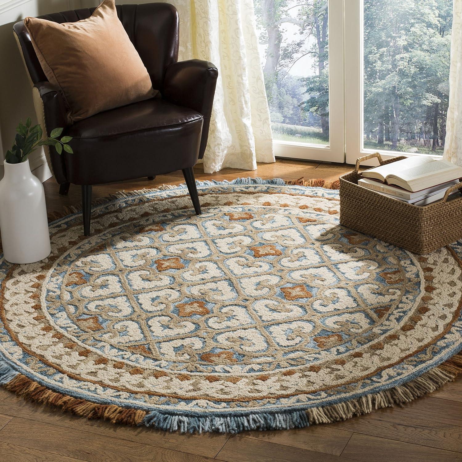 Blossom BLM420 Hand Tufted Area Rug - Ivory/Blue - 6' Round - Safavieh.